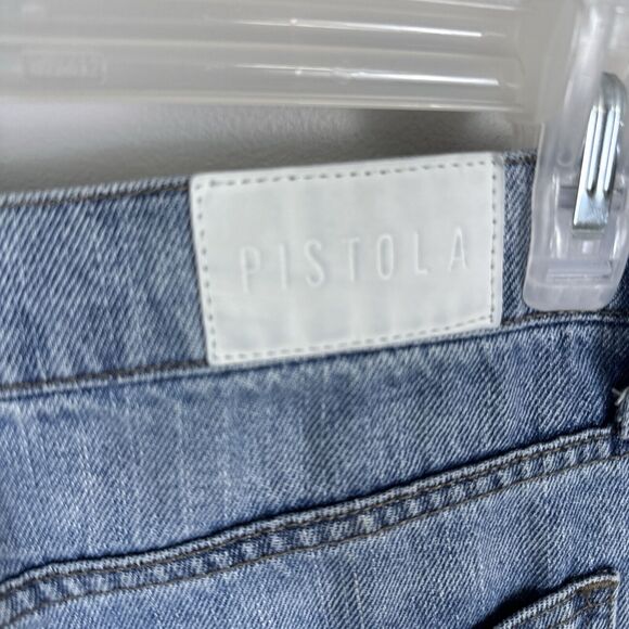 Pistola Charlie High Rise Straight Leg Jeans Size 25 Raw Hem Tonal Tuxedo Stripe - Picture 8 of 12